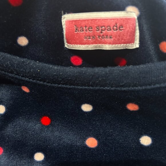 Kate Spade Navy Blue Velour Pajama Set Sz L Polka Dot Cozy Sleepwear Cabincore - Picture 10 of 12